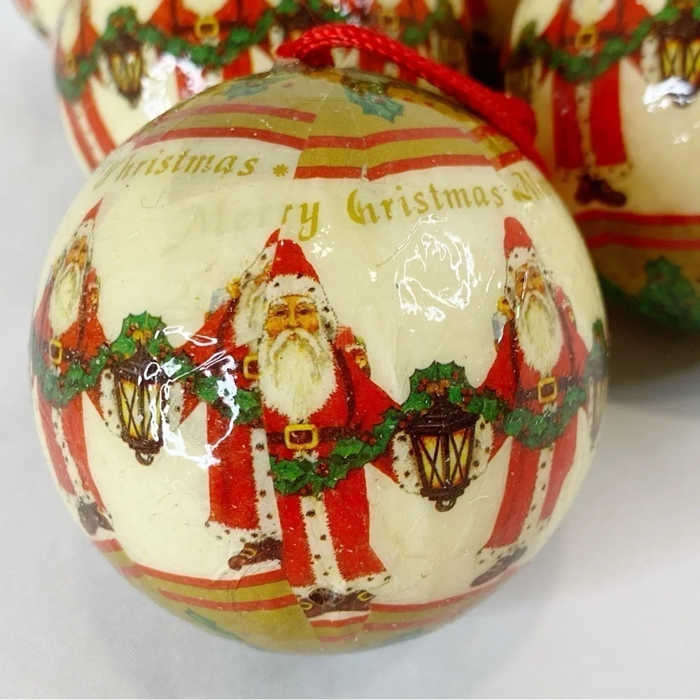 Lot of 6 1990 Kurt S Adler Vintage Round Ball Paper Mache Santa Ornaments 3”